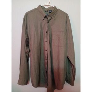 IZOD Mens Long Sleeve Button Up Shirt Brown Houndstooth Pattern Dress Shirt